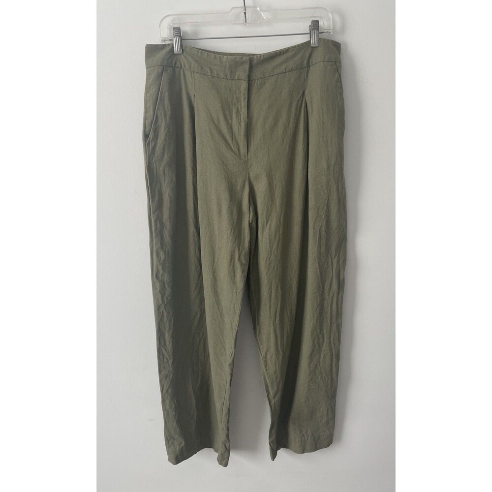 Zara Womens size L Minimalist Linen Blend Cropped Wide barrel Leg pant Green